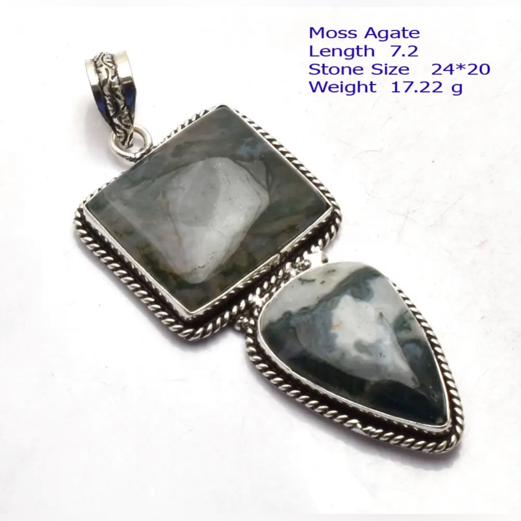Moss Agate 925 Silver Overlay Pendant 58$